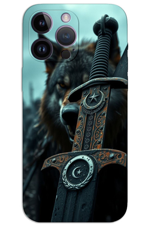 iPhone 14 Pro Kılıf HD Desen Baskılı Arka Kapak - Ay Yıldız Kılıç