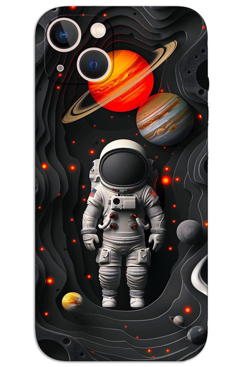 iPhone 13 Kılıf HD Desen Baskılı Arka Kapak - Astronot Gezegenler
