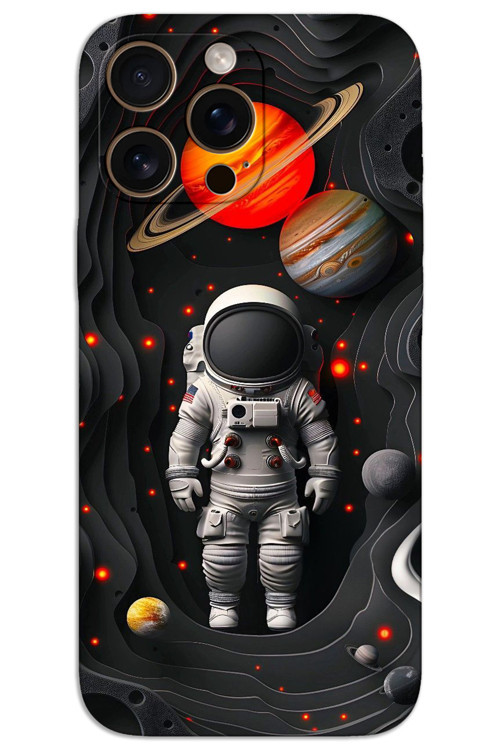 iPhone 16 Pro Max Kılıf HD Desen Baskılı Arka Kapak - Astronot Gezegenler