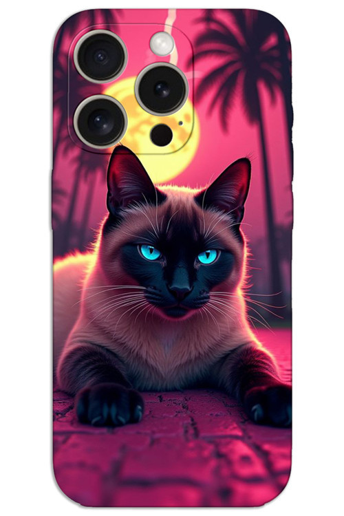 iPhone 15 Pro Max Kılıf HD Desen Baskılı Arka Kapak - Gergin Kedi