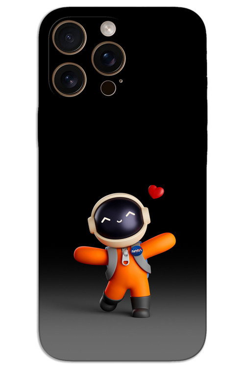 iPhone 16 Pro Max Kılıf HD Desen Baskılı Arka Kapak - Astronot Kalp