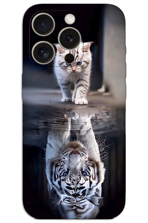 iPhone 15 Pro Max Kılıf HD Desen Baskılı Arka Kapak - Kedi Yansıması