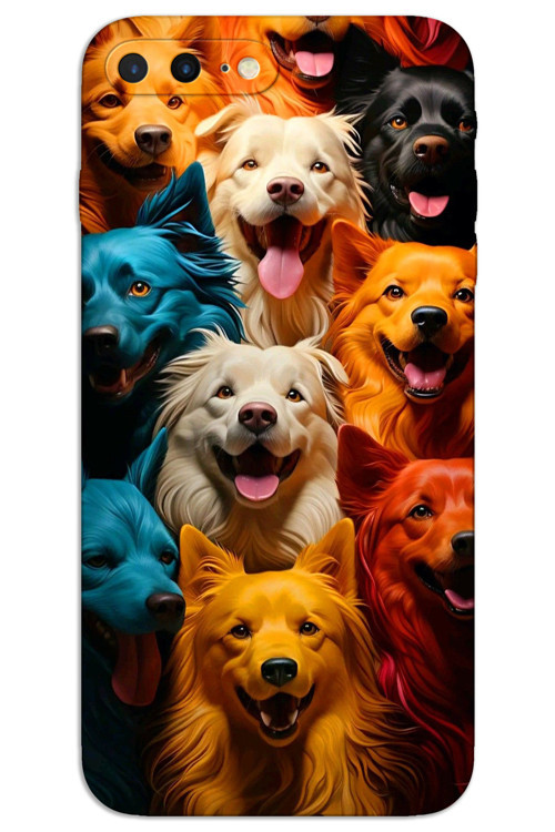 iPhone 8 Plus Kılıf HD Desen Baskılı Arka Kapak - Renkli Köpekler