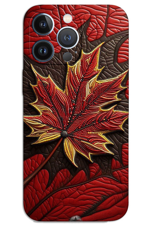 iPhone 13 Pro Max Kılıf HD Desen Baskılı Arka Kapak - Kırmızı Yaprak