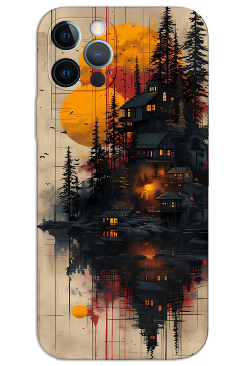 iPhone 12 Pro Max Kılıf HD Desen Baskılı Arka Kapak - Ahşap Evler