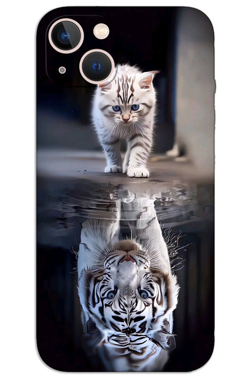 iPhone 14 Plus Kılıf HD Desen Baskılı Arka Kapak - Kedi Yansıması