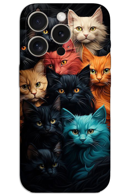 iPhone 15 Pro Kılıf HD Desen Baskılı Arka Kapak - Renkli Kediler