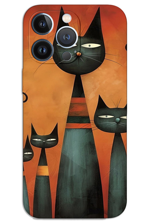 iPhone 13 Pro Max Kılıf HD Desen Baskılı Arka Kapak - Sanat Kedi