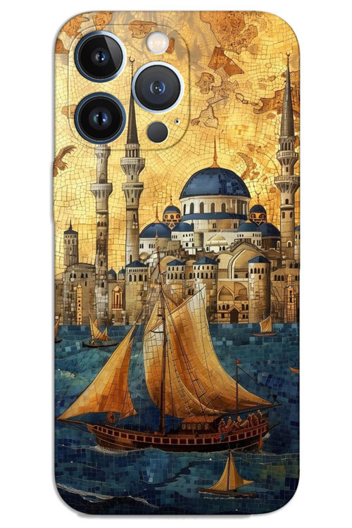 iPhone 13 Pro Max Kılıf HD Desen Baskılı Arka Kapak - Yelkenli Süleymaniye