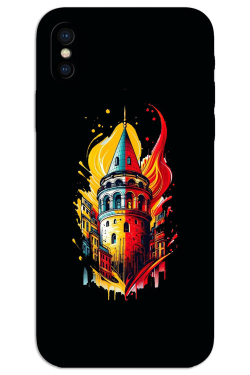 iPhone X / XS Kılıf HD Desen Baskılı Arka Kapak - Sarı Kırmızı Galata