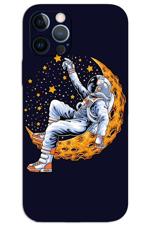 iPhone 12 Pro Max Kılıf HD Desen Baskılı Arka Kapak - Astronot Ay