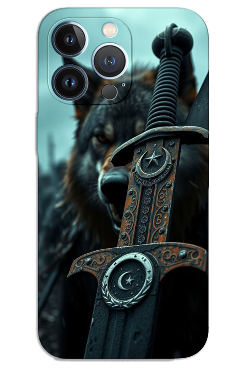 iPhone 13 Pro Max Kılıf HD Desen Baskılı Arka Kapak - Ay Yıldız Kılıç