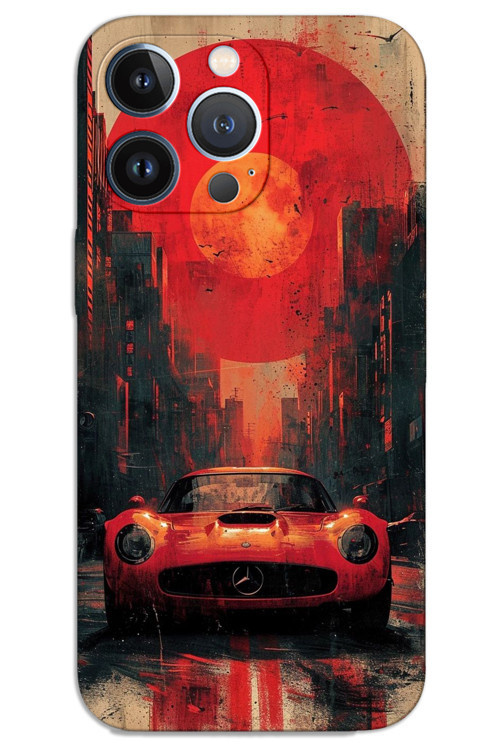 iPhone 13 Pro Max Kılıf HD Desen Baskılı Arka Kapak - Kırmızı Mercedes