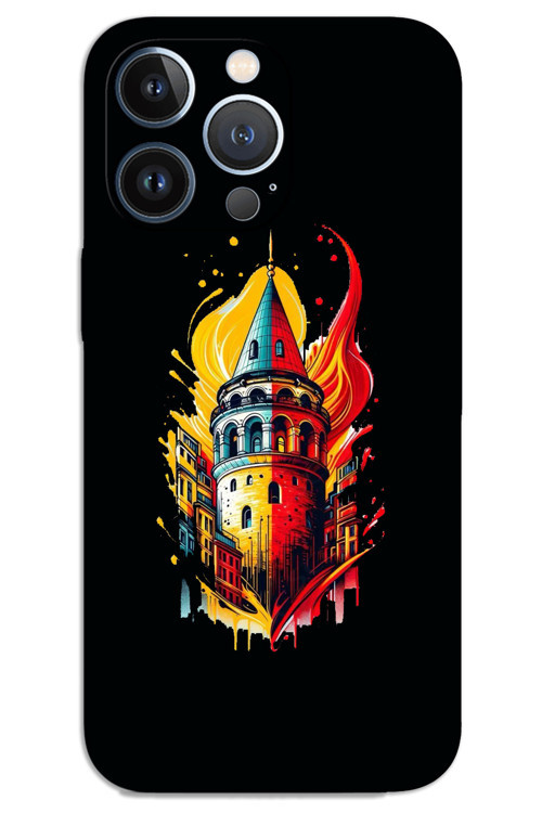 iPhone 13 Pro Max Kılıf HD Desen Baskılı Arka Kapak - Sarı Kırmızı Galata