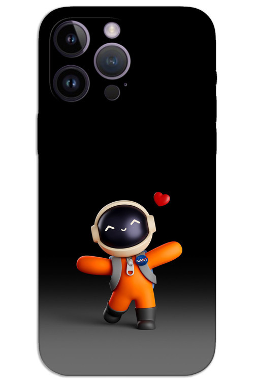 iPhone 14 Pro Max Kılıf HD Desen Baskılı Arka Kapak - Astronot Kalp