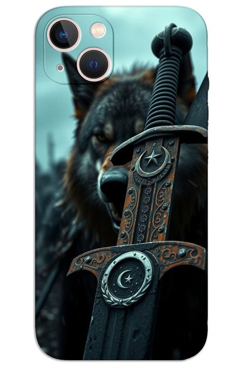 iPhone 14 Plus Kılıf HD Desen Baskılı Arka Kapak - Ay Yıldız Kılıç
