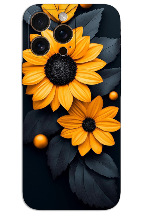 iPhone 16 Pro Kılıf HD Desen Baskılı Arka Kapak - Siyah Çiçek
