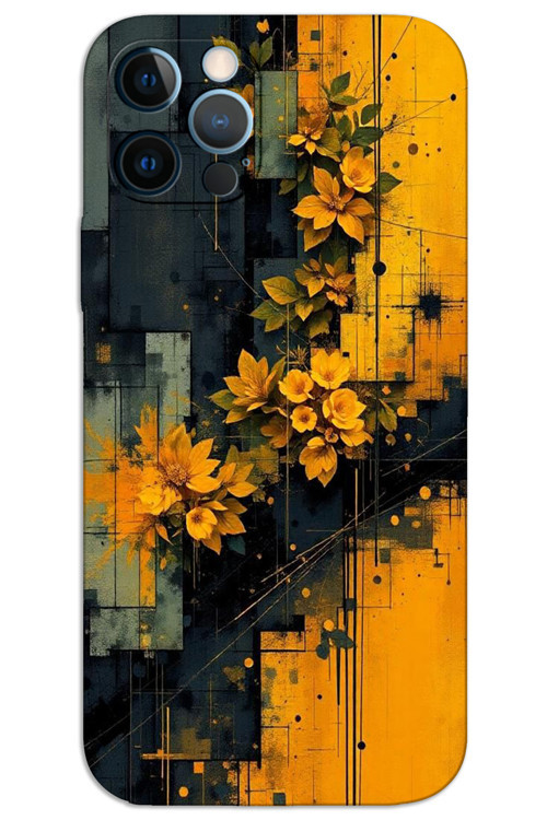 iPhone 12 Pro Max Kılıf HD Desen Baskılı Arka Kapak - Sarı Çiçekler