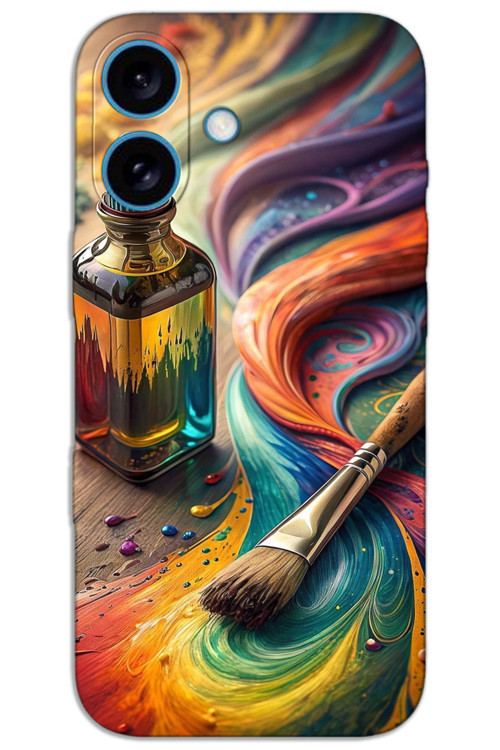 iPhone 16 Kılıf HD Desen Baskılı Arka Kapak - Fırça Palet