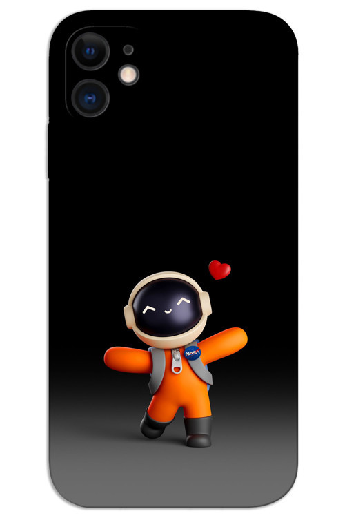 iPhone 12 Kılıf HD Desen Baskılı Arka Kapak - Astronot Kalp