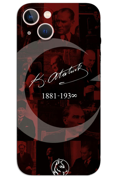 iPhone 15 Kılıf HD Desen Baskılı Arka Kapak - Atatürk Ayyıldız