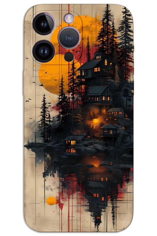 iPhone 14 Pro Kılıf HD Desen Baskılı Arka Kapak - Ahşap Evler