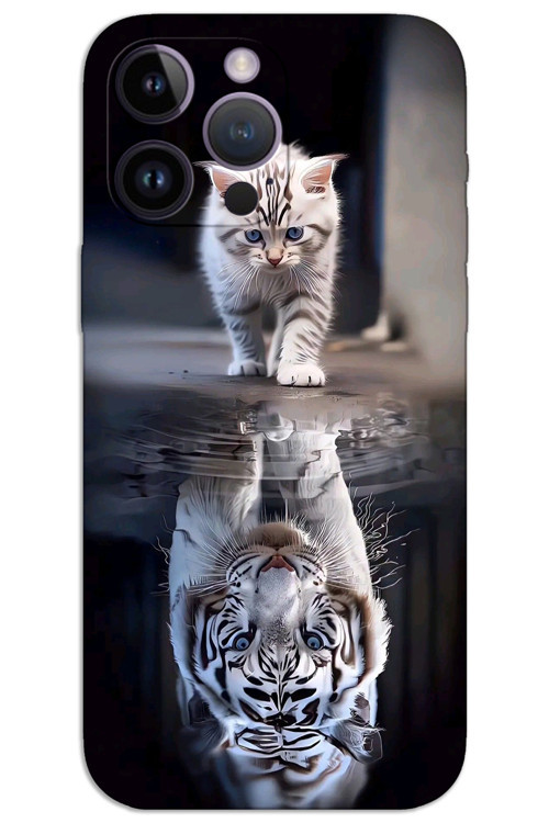 iPhone 14 Pro Max Kılıf HD Desen Baskılı Arka Kapak - Kedi Yansıması
