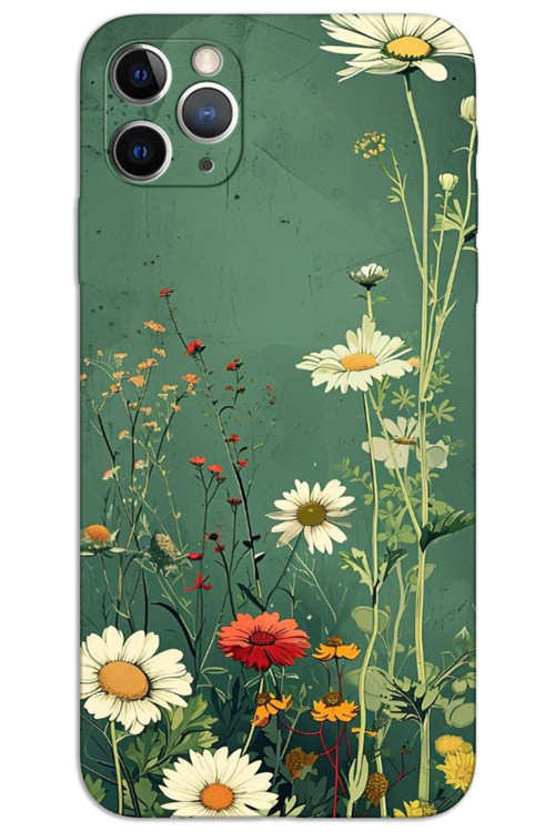 iPhone 11 Pro Kılıf HD Desen Baskılı Arka Kapak - Yeşil Papatya