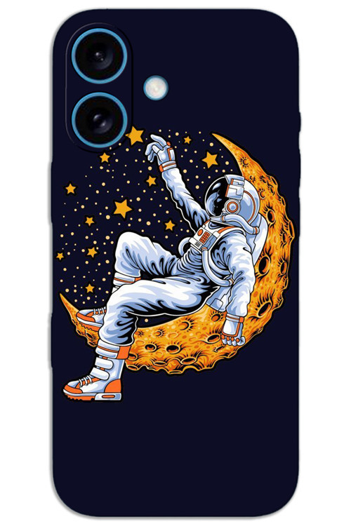 iPhone 16 Plus Kılıf HD Desen Baskılı Arka Kapak - Astronot Ay