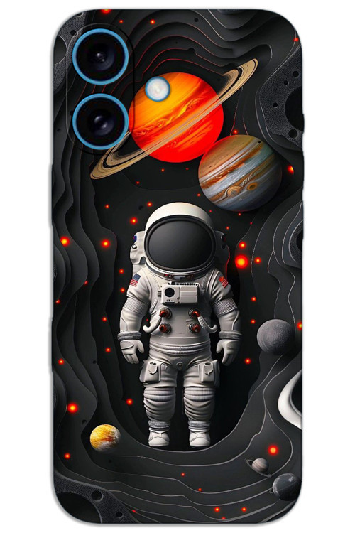 iPhone 16 Plus Kılıf HD Desen Baskılı Arka Kapak - Astronot Gezegenler