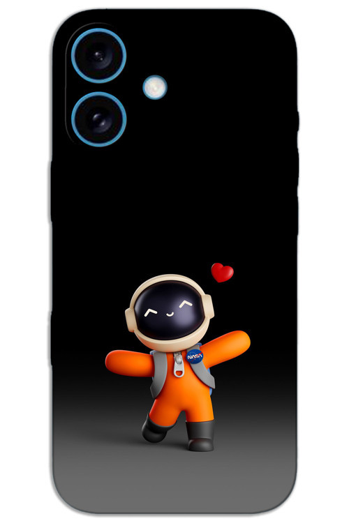iPhone 16 Plus Kılıf HD Desen Baskılı Arka Kapak - Astronot Kalp