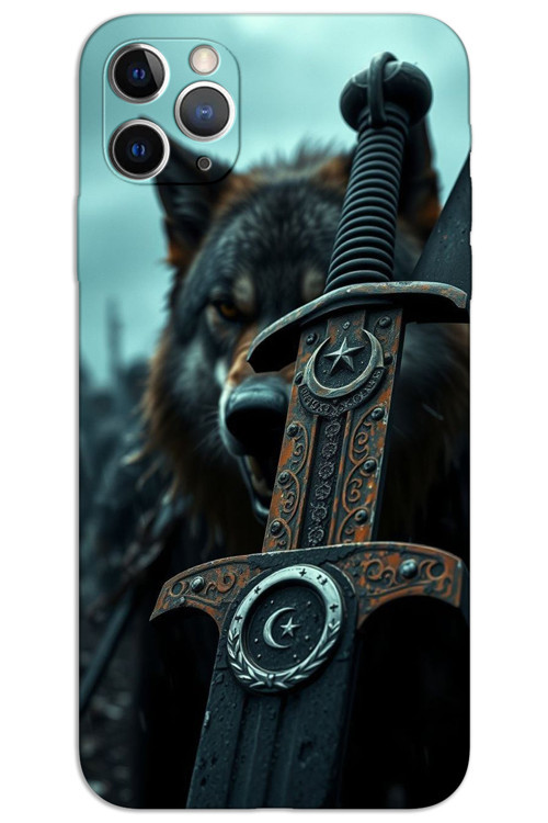 iPhone 11 Pro Kılıf HD Desen Baskılı Arka Kapak - Ay Yıldız Kılıç
