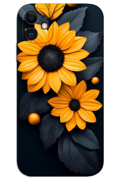 iPhone 12 Kılıf HD Desen Baskılı Arka Kapak - Siyah Çiçek