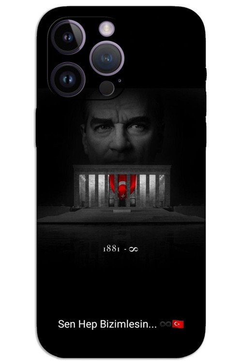 iPhone 14 Pro Kılıf HD Desen Baskılı Arka Kapak - Atatürk Bizimlesin