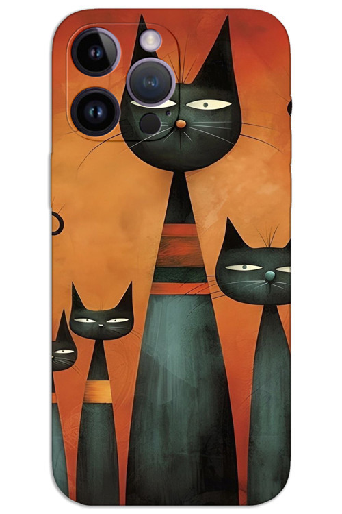 iPhone 14 Pro Max Kılıf HD Desen Baskılı Arka Kapak - Sanat Kedi