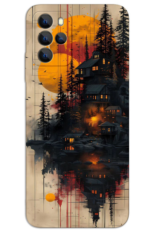 Omix X700 Kılıf HD Desen Baskılı Arka Kapak - Ahşap Evler