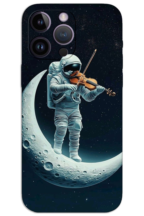 iPhone 14 Pro Kılıf HD Desen Baskılı Arka Kapak - Astronot Keman