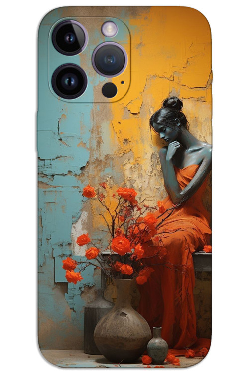 iPhone 14 Pro Max Kılıf HD Desen Baskılı Arka Kapak - Yalnız Kadın