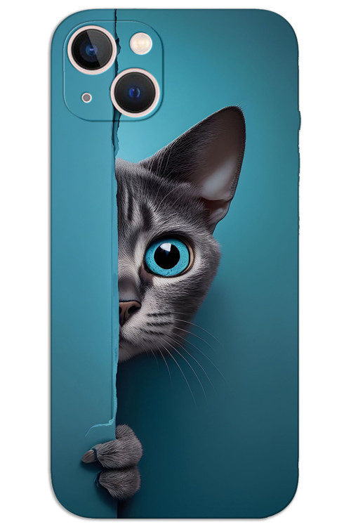 iPhone 15 Kılıf HD Desen Baskılı Arka Kapak - Mavi Gözlü Kedi