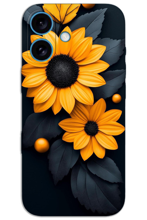 iPhone 16 Kılıf HD Desen Baskılı Arka Kapak - Siyah Çiçek