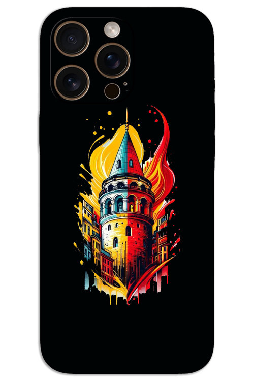 iPhone 16 Pro Kılıf HD Desen Baskılı Arka Kapak - Sarı Kırmızı Galata