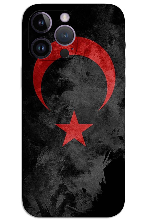 iPhone 14 Pro Max Kılıf HD Desen Baskılı Arka Kapak - Siyah Bayrak