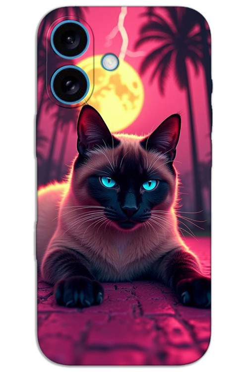 iPhone 16 Kılıf HD Desen Baskılı Arka Kapak - Gergin Kedi