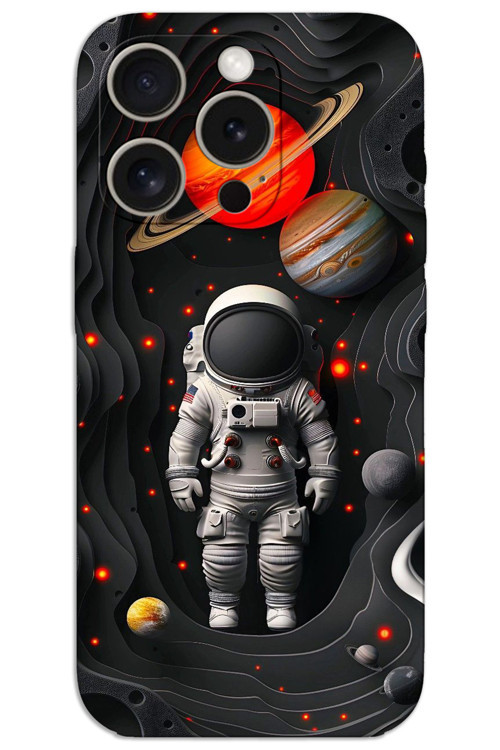 iPhone 15 Pro Max Kılıf HD Desen Baskılı Arka Kapak - Astronot Gezegenler