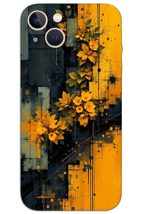 iPhone 15 Plus Kılıf HD Desen Baskılı Arka Kapak - Sarı Çiçekler