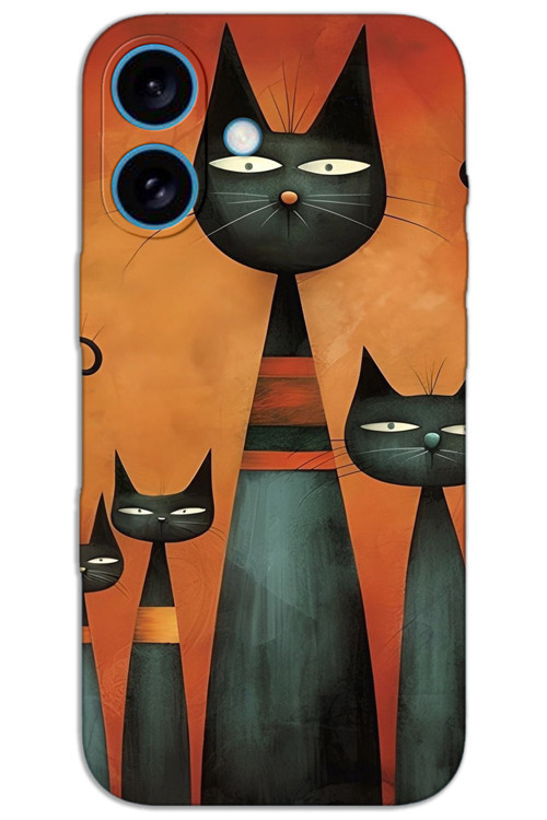 iPhone 16 Plus Kılıf HD Desen Baskılı Arka Kapak - Sanat Kedi