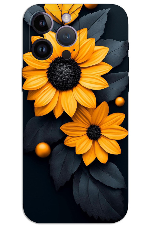 iPhone 14 Pro Kılıf HD Desen Baskılı Arka Kapak - Siyah Çiçek