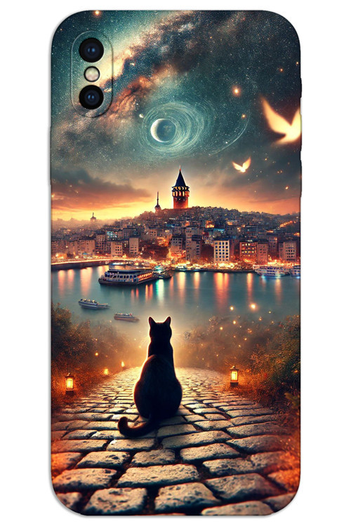 iPhone XS Max Kılıf HD Desen Baskılı Arka Kapak - Kedi Galata