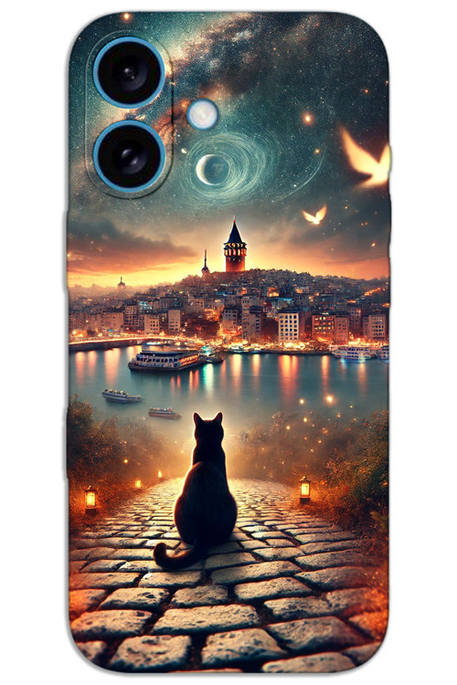 iPhone 16 Plus Kılıf HD Desen Baskılı Arka Kapak - Kedi Galata
