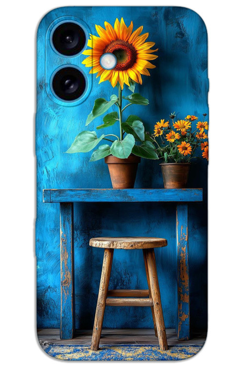 iPhone 16 Plus Kılıf HD Desen Baskılı Arka Kapak - Sanat Tabure Çiçek
